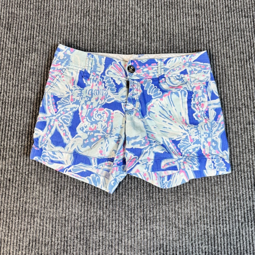 Lilly Pulitzer Callahan‎ Shorts Womens 28 00 Blue White Tropical Print Seashell